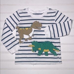 EUC 100% Cotton Dinosaur T Rex Triceratops Striped Long Sleeve Shirt